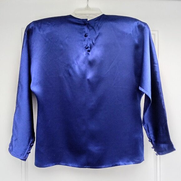 Lord & Taylor Navy Silk Dolman Sleeve LS Blouse - Picture 9 of 9